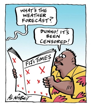 "What's the weather forecast?" "Dunno! It's been censored!" 14 April 2009
