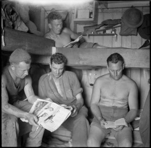 New Zealanders in their living quarters on a lighter, Syria - Photograph taken by H Paton