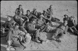 Members of a NZ battalion resting at Tobruk afer seven days fighting, World War II