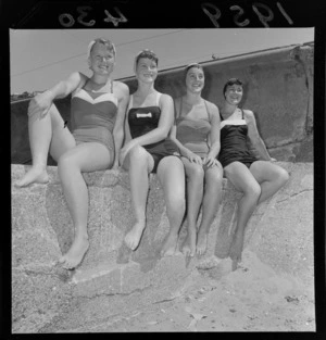 Unidentified female lifesavers at the Surf Lifesaving Championships