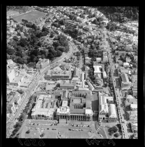 Aerial view of the Parliamentary complex, with the Bowen State Building under construction