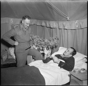 Colonel C E Weir, CRA, visits Colonel J R Page in hospital, Egypt, World War II