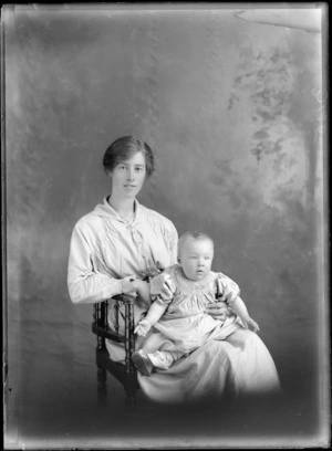 Studio portrait of an unidentified woman and baby, Christchurch