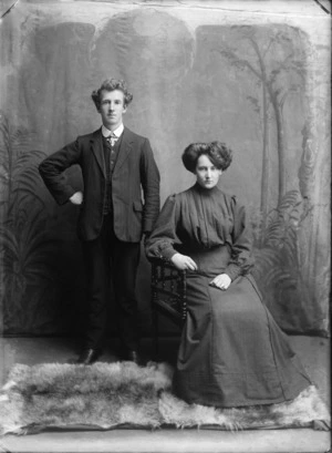 Studio portrait of an unidentified man and woman, possibly Christchurch