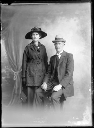 Studio portrait of an unidentified man and woman, possibly Christchurch