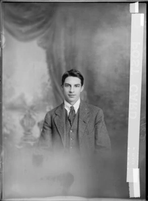 Studio portrait of an unidentified young man, possibly Christchurch
