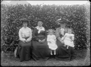 Group of unidentified women and little girls outdoors, probably Christchurch district