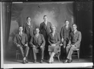 Studio portrait of an unidentified family group, possibly Christchurch district