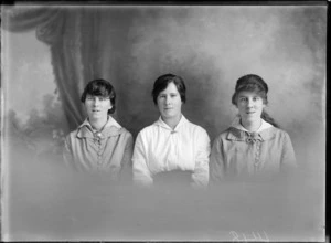 Studio portrait of three unidentified young women, possibly sisters, [Christchurch district?]