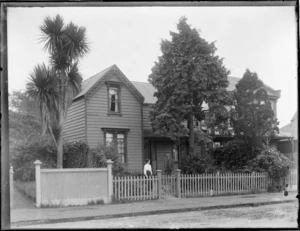 George James and Mary Ann Whitehead outside their house, Kilmore Street, Christchurch