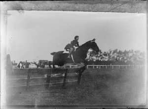 Unidentified girl on horse, who later was killed at jump, Waipukurau District