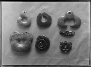 George Ebbett Collection, Maori Greenstone pendants, Hawke's Bay District