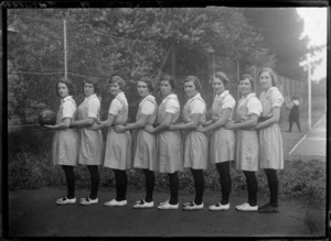 Hastings Girls High, school basketball "A" Team in uniforms, Hastings, Hawke's Bay District