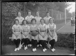 Hastings Girls High, school basketball team in uniforms, Hastings, Hawke's Bay District