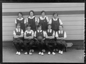 Hastings High School, girl's basketball team in school uniforms, Hastings, Hawke's Bay District