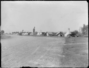 Napier earthquake damage, view of tents erected by locals on side of road, Napier, Hawke's Bay District