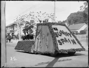 New Napier Week Carnival, a group of people on the Sunny Spain float, Napier, Hawke's Bay District