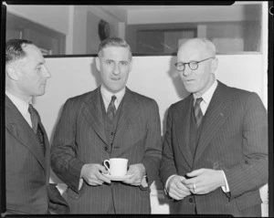 SPATC, Dr MAF Barnett, Director of Meteorological Services, New Zealand, left, with Dr RG Simmers, Assistant Director of Meteorological Services New Zealand, and VW Gibbs, Department of Civil Aviation, Australia