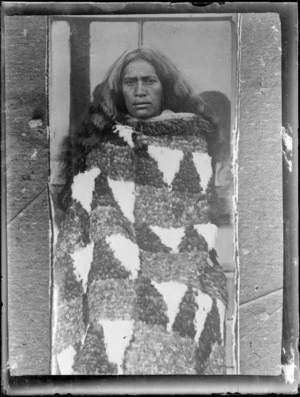 Maori woman in a feather cloak, Hawke's Bay District