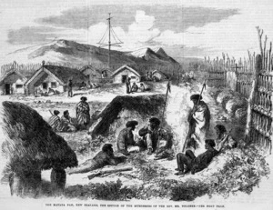 Illustrated London news :The Matata Pah, New Zealand, the refuge of the murderers of the Rev. Mr. Volkner ... after Lieutenant H. Robley. (London, 1866)