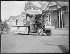 Napier Gas Company float with a display on gas cooking outside Police Station