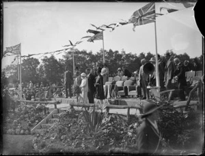 Duke and Duchess of York watch a parade, Cornwall Park, Hastings