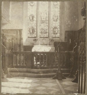 View of altar and east end of Redhouse Chapel, East End, London