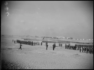 View of General Auchinleck taking salute at review of 6 NZ Infantry Brigade at Maadi, World War II