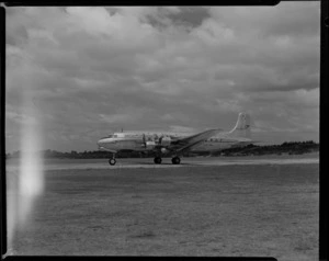 British Commonwealth Pacific Airlines DC 6 'Discovery', taking off from Royal New Zealand Air Force Station, Whenuapai, Auckland