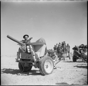 Anti tank gunners await orders to take up position on manoeuvres after the Libyan Campaign, Egypt