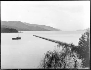 Long jetty and boat, Lyttelton Harbour, Christchurch