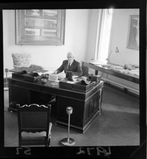 Arnold Nordmeyer in his new office as Minister of Finance