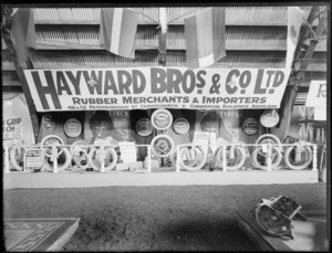 Product display at an exhibition for Hayward Brothers & Compamy Limited, rubber merchants and Importers