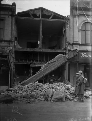 Remains of Miss Ninnes' dress shop in Queen Street, Masterton after the 1942 earthquake