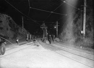 Tramline works, Barnard Street, Wadestown, Wellington, prior to the total closure of the line