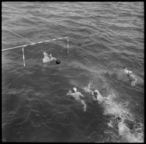 Crew members of HMS Leander playing water polo in Alexandria Harbour - Photograph taken by M D Elias