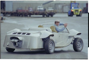 Terry Roycroft in his car that can travel on water - Photograph taken by Phil Reid