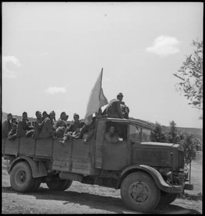 Prisoners coming in on trucks under a white flag in Tunisia - Photograph taken by M D Elias