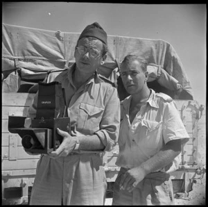 Official photographer, R Landry with P Duffield, war correspondent, near the El Alamein front, Egypt