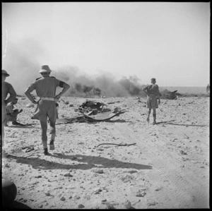 RAF Hurricane shot down in NZ lines at El Alamein front, Egypt, World War II - Photograph taken by W A Whitlock