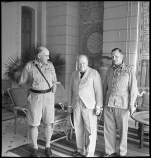 Winston Churchill with General Henry Maitland Wilson and General Bernard Freyberg at the British Embassy, Cairo - Photograph taken by M D Elias