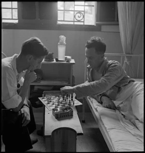 Patients playing chess at 3 NZ General Hospital, Beirut, Lebanon - Photograph taken by M D Elias