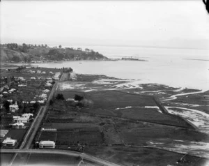 Nelson, looking west, showing the reclamation, Port Road, the harbour and the port