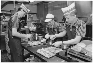 Making hamburgers in McDonalds, Lower Hutt - Photograph taken by Ray Pigney