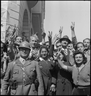 Close up of population of Tunis welcoming 8th Army, World War II - Photograph taken by M D Elias