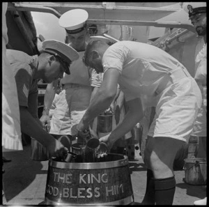 Serving the rum ration on HMS Leander