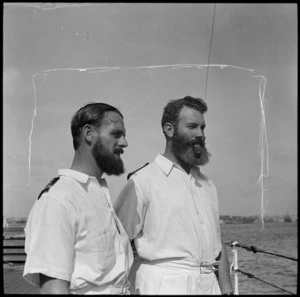 Paymaster Lieutenant G H Lloyd Davies and Lieutenant J P Mitchell of the HMS Leander