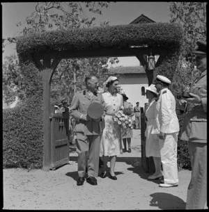 Brigadier Kenneth MacCormick and Mrs MacCormick leaving the church after the marriage ceremony, Egypt
