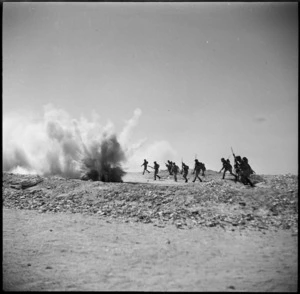 Infantry advancing during a 'bombardment', Egypt