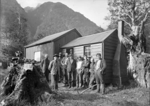 Dore, John Benjamin Charles :Trackmen at Pompolona Hut on Milford Track